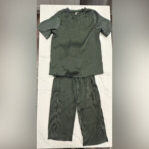 ASOS Black White Striped Top & Pants Lounge Set Crew Neck Elastic Waist US 4